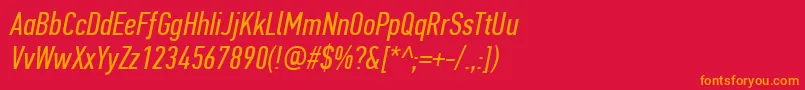 PfdintextcompproItalic-Schriftart – Orangefarbene Schriften auf rotem Hintergrund