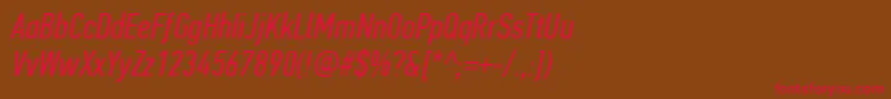 フォントPfdintextcompproItalic – 赤い文字が茶色の背景にあります。