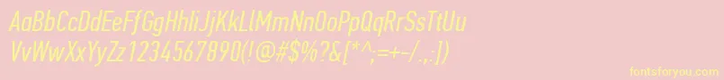 PfdintextcompproItalic-Schriftart – Gelbe Schriften auf rosa Hintergrund
