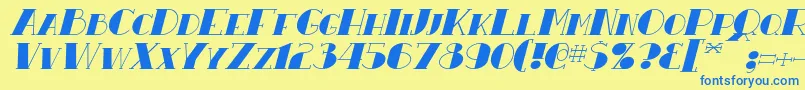 フォントResavyItalic – 青い文字が黄色の背景にあります。