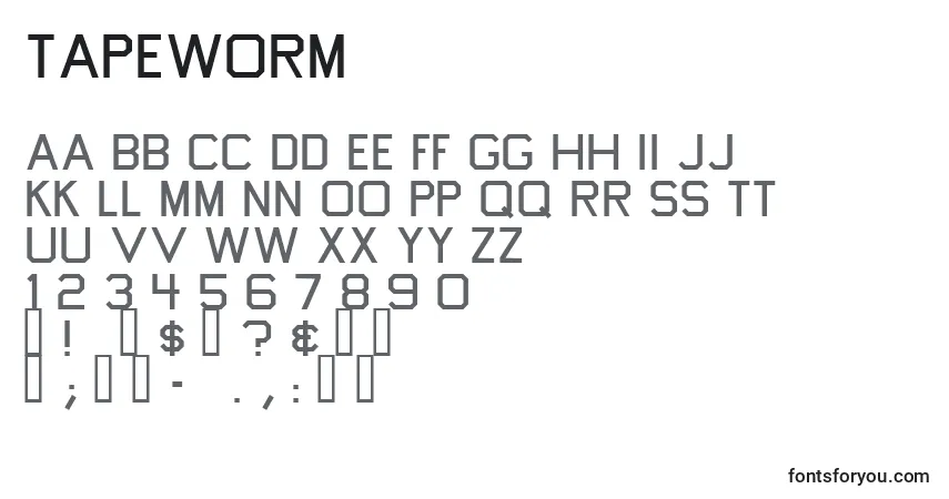Шрифт Tapeworm – алфавит, цифры, специальные символы