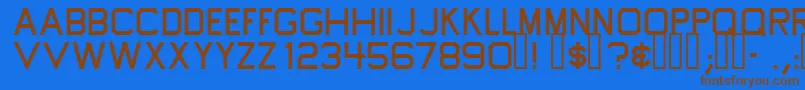 フォントTapeworm – 茶色の文字が青い背景にあります。
