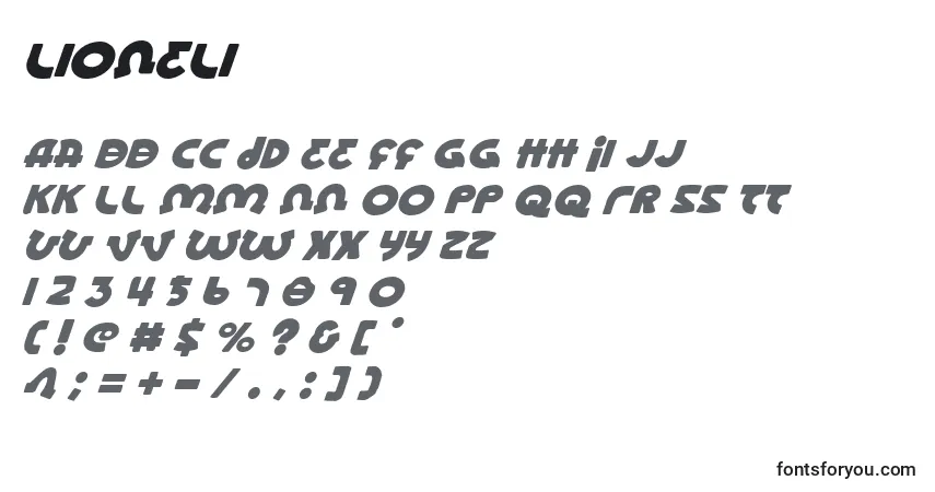 Czcionka Lioneli – alfabet, cyfry, specjalne znaki