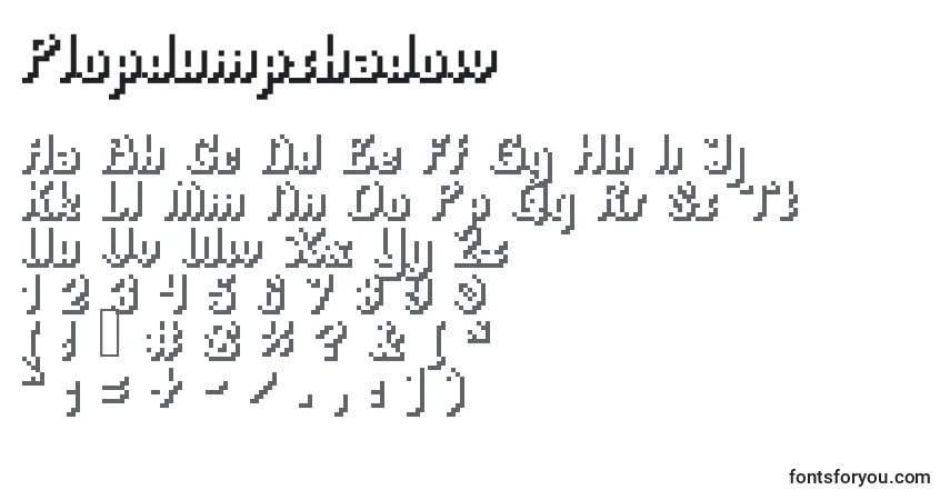 Schriftart Plopdumpshadow – Alphabet, Zahlen, spezielle Symbole