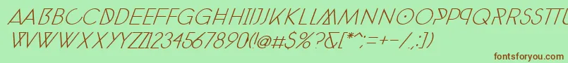 Fonte PhantomThinExtraItalic30 – fontes marrons em um fundo verde