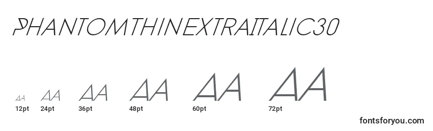 Размеры шрифта PhantomThinExtraItalic30