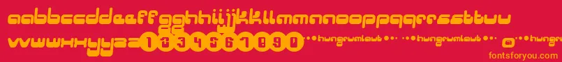 Fonte Hungrumlaut – fontes laranjas em um fundo vermelho