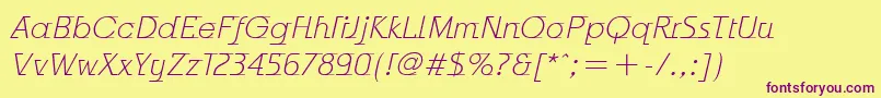 OdysseeItcLightItalic Font – Purple Fonts on Yellow Background