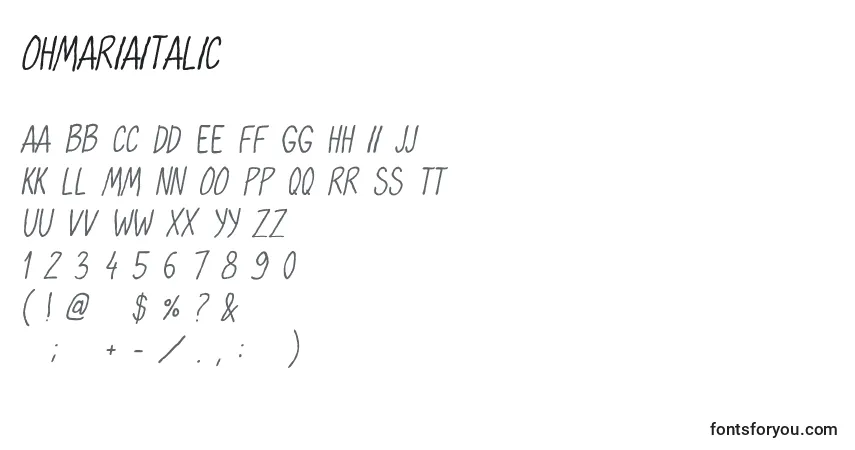 A fonte OhmariaItalic – alfabeto, números, caracteres especiais