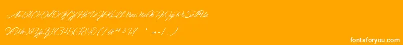 DancingInTheMoonlight-Schriftart – Weiße Schriften auf orangefarbenem Hintergrund