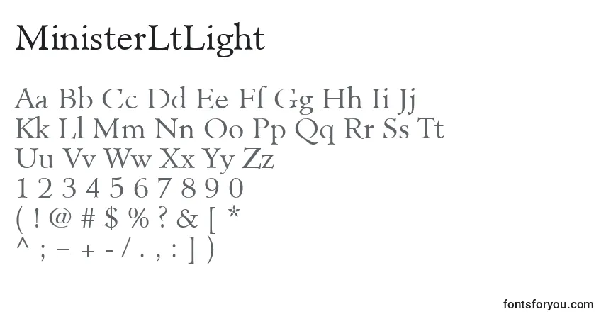 Шрифт MinisterLtLight – алфавит, цифры, специальные символы