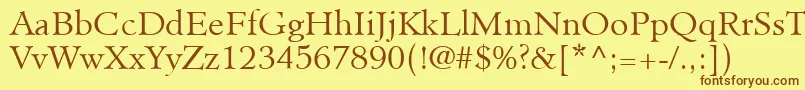 フォントMinisterLtLight – 茶色の文字が黄色の背景にあります。