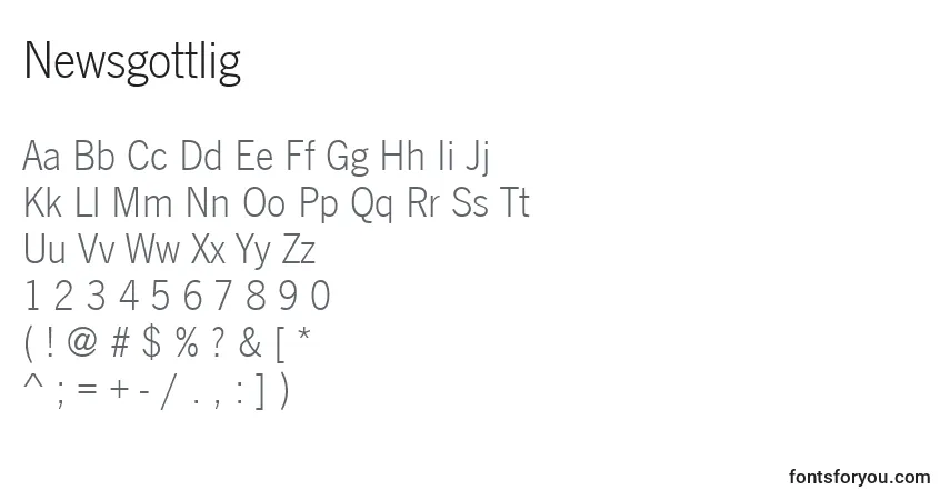 A fonte Newsgottlig – alfabeto, números, caracteres especiais