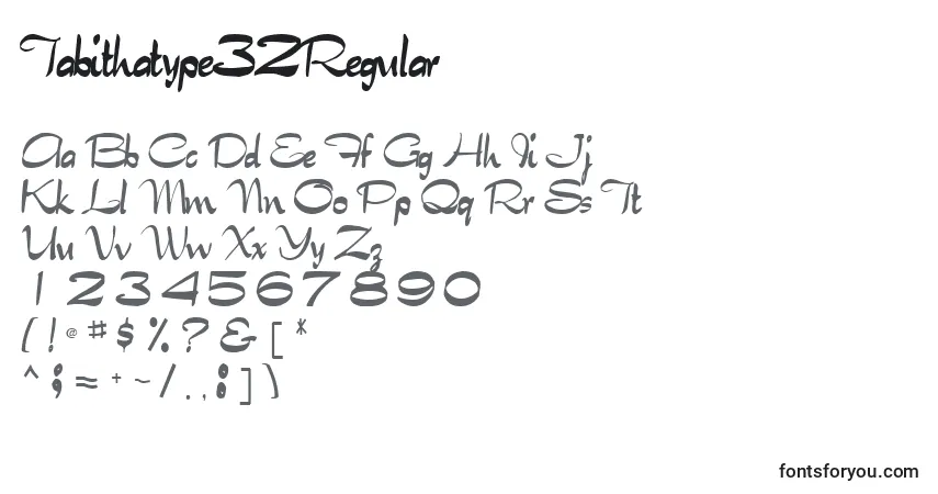 A fonte Tabithatype32Regular – alfabeto, números, caracteres especiais