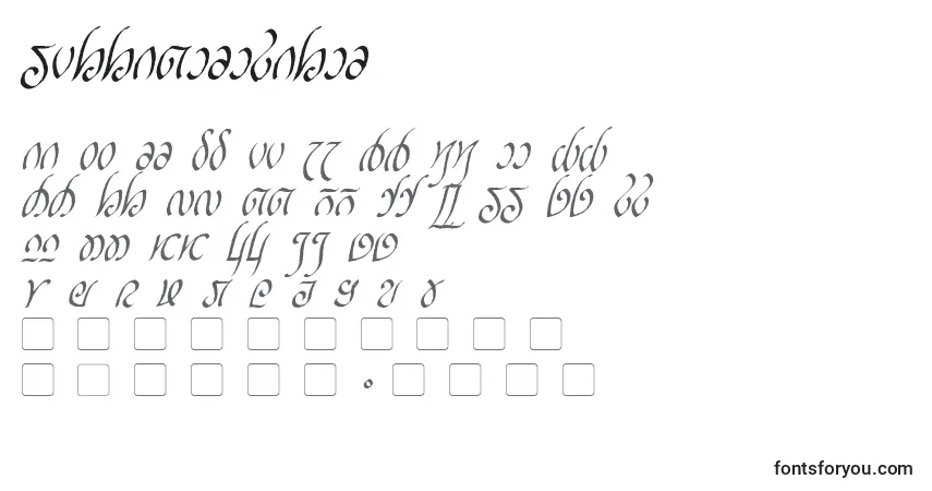 A fonte RellanicItalic – alfabeto, números, caracteres especiais