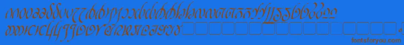 フォントRellanicItalic – 茶色の文字が青い背景にあります。