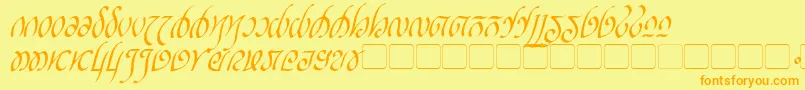 フォントRellanicItalic – オレンジの文字が黄色の背景にあります。