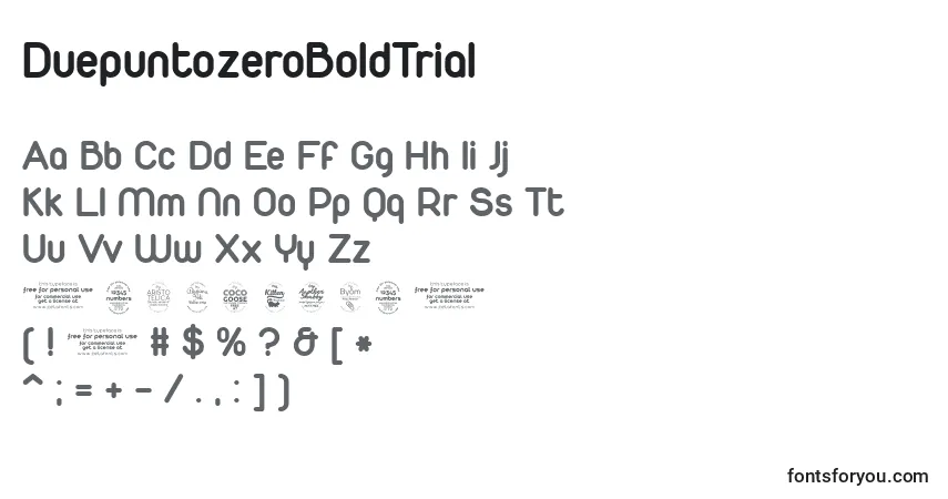 A fonte DuepuntozeroBoldTrial – alfabeto, números, caracteres especiais