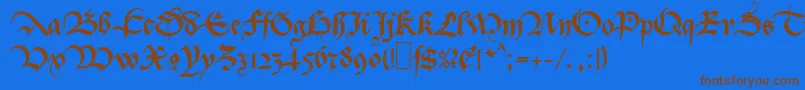 フォントMaBastarda1 – 茶色の文字が青い背景にあります。