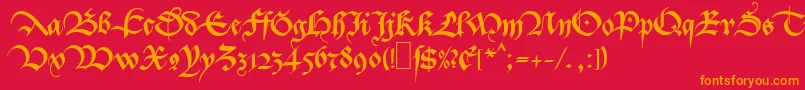 フォントMaBastarda1 – 赤い背景にオレンジの文字