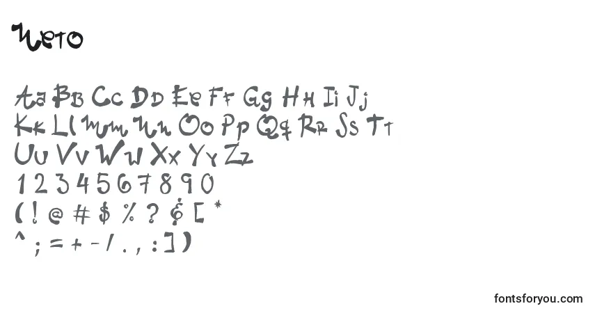 A fonte Neto – alfabeto, números, caracteres especiais