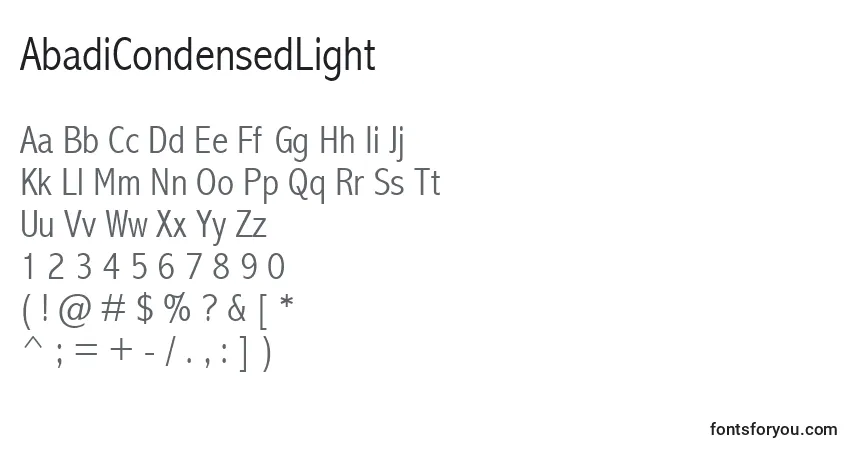 AbadiCondensedLightフォント–アルファベット、数字、特殊文字