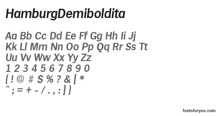 A fonte HamburgDemiboldita – alfabeto, números, caracteres especiais