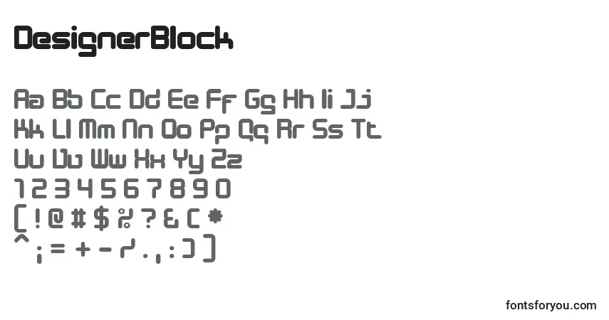 characters of designerblock font, letter of designerblock font, alphabet of  designerblock font