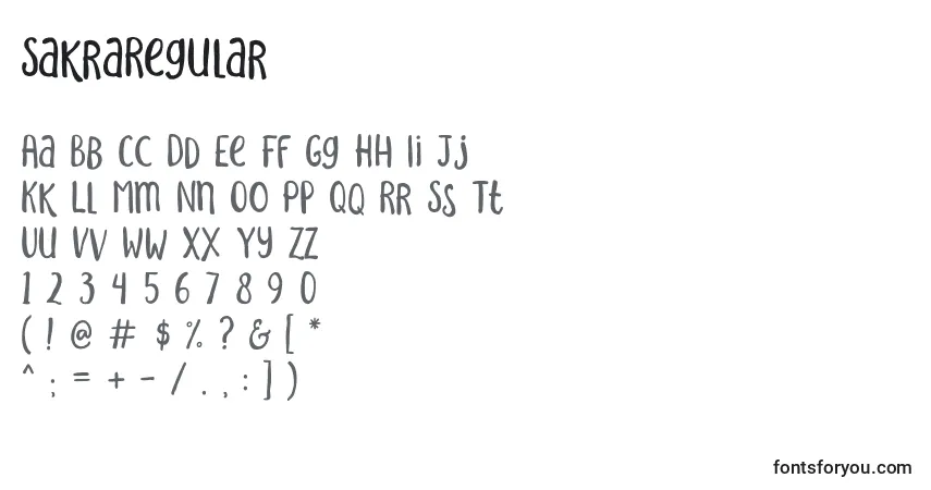 characters of sakraregular font, letter of sakraregular font, alphabet of  sakraregular font