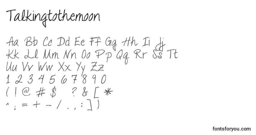 Czcionka Talkingtothemoon – alfabet, cyfry, specjalne znaki