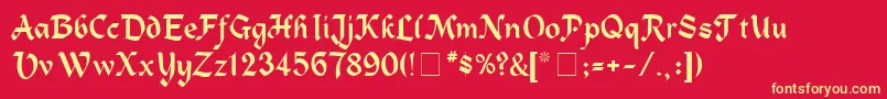 Fonte AlpineMedium – fontes amarelas em um fundo vermelho