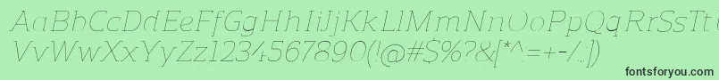 Fonte ReganslabUltralightitalic – fontes pretas em um fundo verde