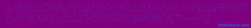 フォントReganslabUltralightitalic – 紫色の背景に青い文字