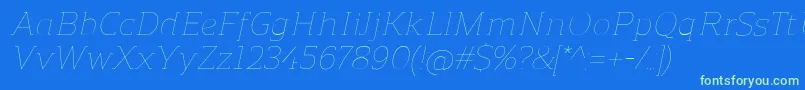 フォントReganslabUltralightitalic – 青い背景に緑のフォント