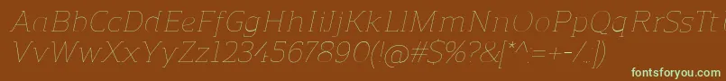 ReganslabUltralightitalic-fontti – vihreät fontit ruskealla taustalla