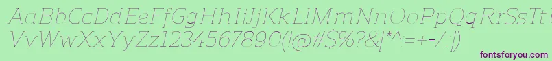 Fonte ReganslabUltralightitalic – fontes roxas em um fundo verde