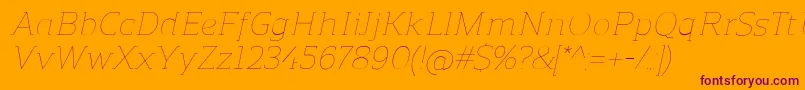 ReganslabUltralightitalic-Schriftart – Violette Schriften auf orangefarbenem Hintergrund