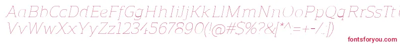 フォントReganslabUltralightitalic – 白い背景に赤い文字