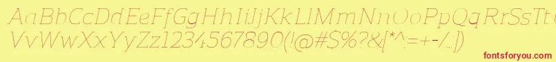 フォントReganslabUltralightitalic – 赤い文字の黄色い背景