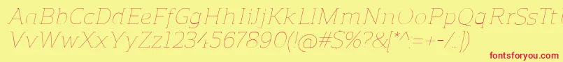 Fonte ReganslabUltralightitalic – fontes vermelhas em um fundo amarelo