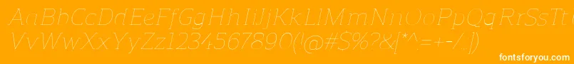 Fonte ReganslabUltralightitalic – fontes brancas em um fundo laranja