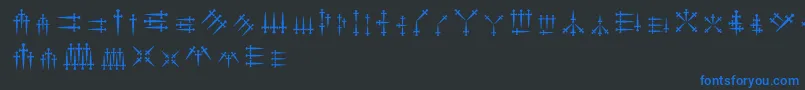 Daggersalphabet-Schriftart – Blaue Schriften auf schwarzem Hintergrund