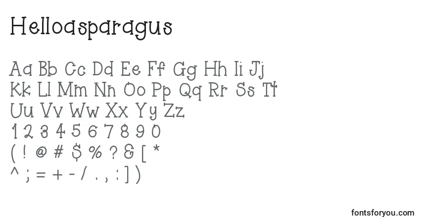 Schriftart Helloasparagus – Alphabet, Zahlen, spezielle Symbole