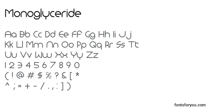 Czcionka Monoglyceride – alfabet, cyfry, specjalne znaki