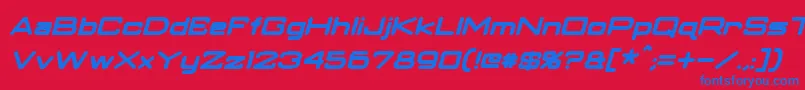 ClassicRobotBoldItalic-Schriftart – Blaue Schriften auf rotem Hintergrund