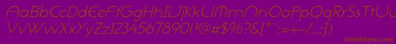フォントNeogothisadfstdLightoblique – 紫色の背景に茶色のフォント