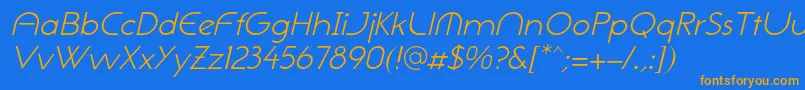NeogothisadfstdLightoblique-Schriftart – Orangefarbene Schriften auf blauem Hintergrund