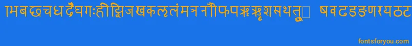 フォントRkSanskrit – オレンジ色の文字が青い背景にあります。