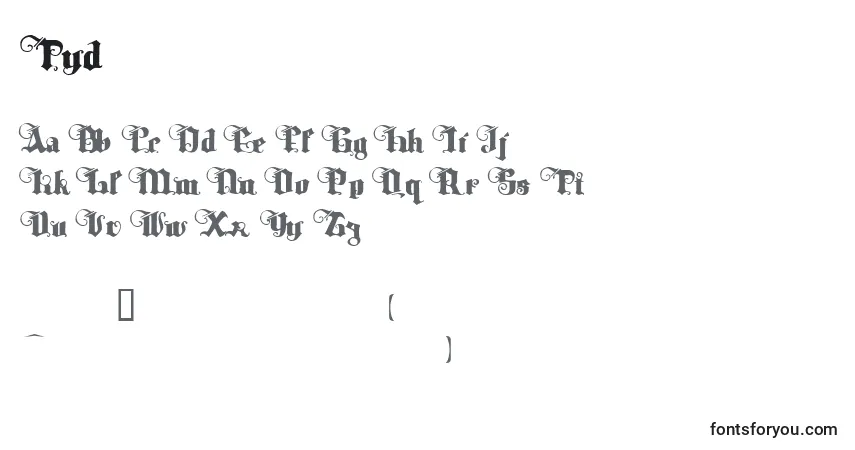 Schriftart Tyd – Alphabet, Zahlen, spezielle Symbole