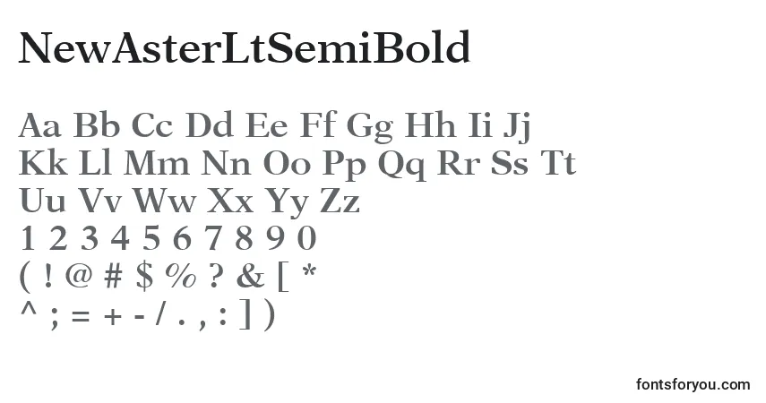 Czcionka NewAsterLtSemiBold – alfabet, cyfry, specjalne znaki